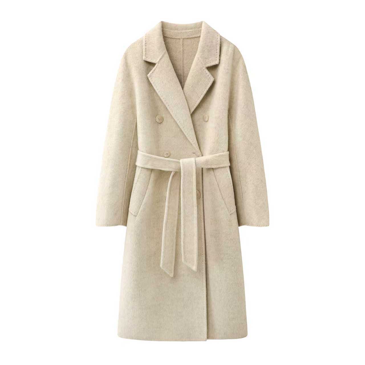 蒋xin同款!伊系！2025冬杏色双面羊毛大衣女赫本风中长款毛呢外套