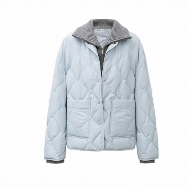 木巨1000+！90白鸭绒假两件拼接高领毛织羽绒服女冬宽松保暖外套