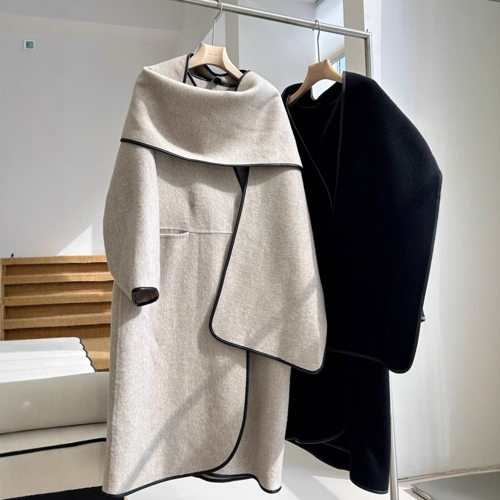 柜3500+！90羊毛！典藏战袍私服廓形围巾披肩大衣毛呢外套女秋冬