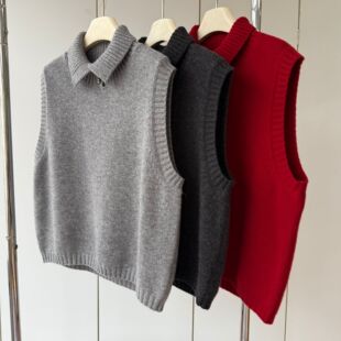 气质美 异性木扣!100羊毛高领翻领轻盈柔软宽松保暖无袖马甲女冬