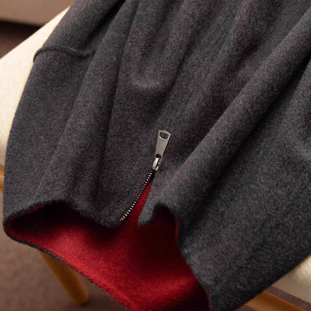 芨简 法G双面异色羊毛+羊绒+天丝圆领撞色短大衣外套女