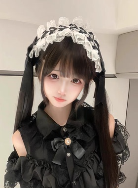黑白蕾丝Lolita发带cosplay漫展女仆头饰甜妹KC日系发饰lo娘配饰