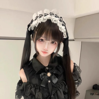 黑白蕾丝Lolita发带cosplay漫展女仆头饰甜妹KC日系发饰lo娘配饰