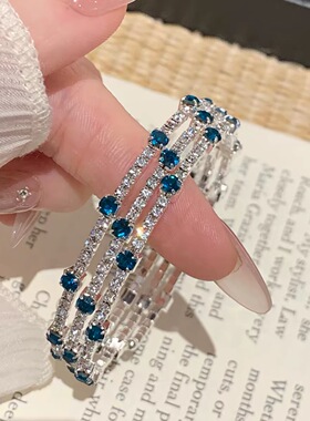 高级感蓝色手镯女款叠戴手环显白手镯子手链轻奢百搭精致手饰品