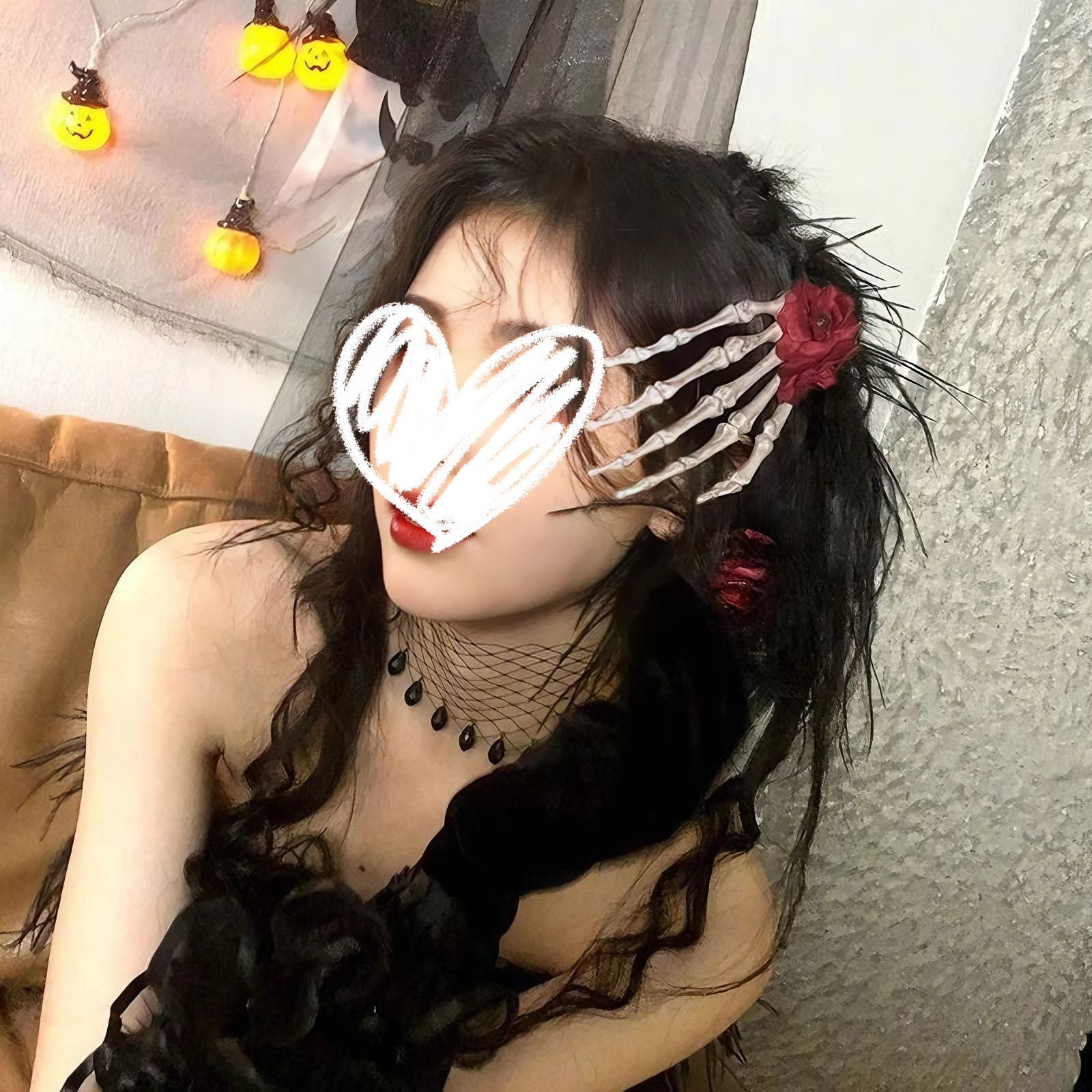 万圣节骷髅手爪边夹头饰少女哥特手骨小众个性大鬼爪玫瑰暗黑发夹