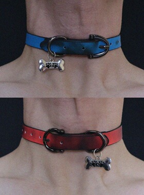 复古温感变色项圈女choker甜酷风辣妹嘻哈高级感皮革狗骨头配饰潮