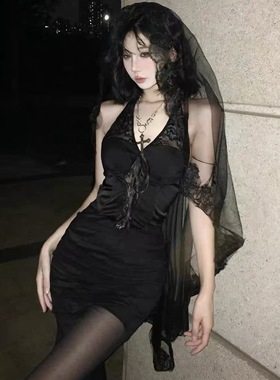 黑色蕾丝头纱万圣节cos哥特圣母玛利亚吸血鬼新娘装扮道具配头饰