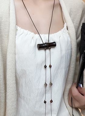 木质竹子项链女长款毛衣链卫衣链