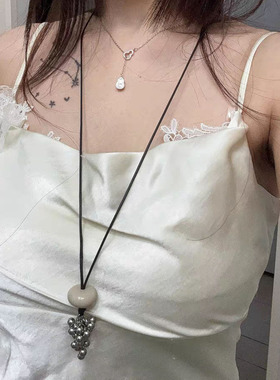 可抽拉黑绳金属葡萄长款项链颈链