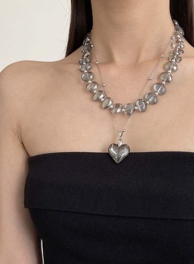 法式复古不规则水晶串珠爱心吊坠