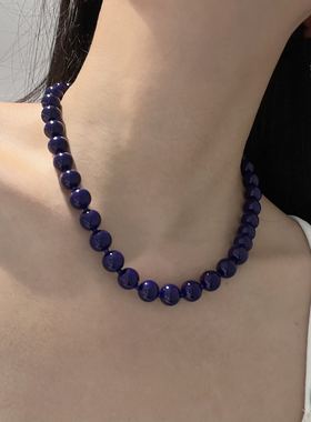 蓝色串珠项链锁骨链女颈链毛衣链