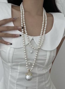 夸张珍珠项链女款叠戴长款毛衣链