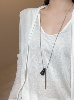 几何木质三角形长棍吊坠长款项链