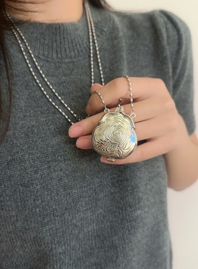 轻奢时髦合金玫瑰花纹小包项链女