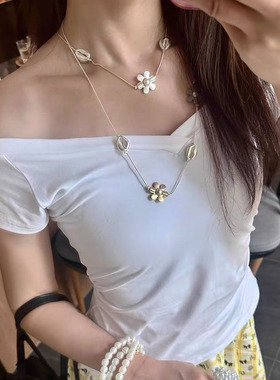 长款金属花朵项链女撞色一款多戴