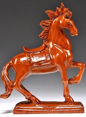 花梨木雕生肖马摆件实木质马到成功红木工艺礼品家居客厅装饰摆设