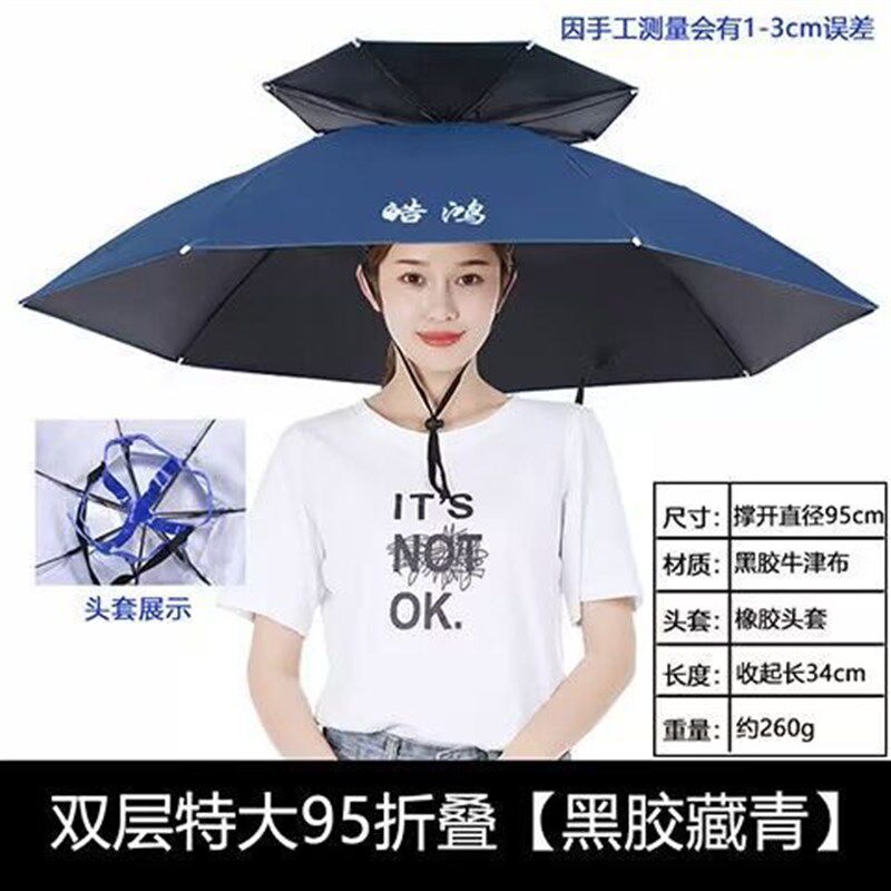 带头上的伞帽头戴式遮阳防晒钓鱼伞大号采茶斗笠雨伞帽斗篷头盔伞 - 实物图