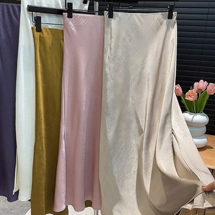醋酸缎面气质半身裙女夏季2025年新款丝绸长裙高级感开叉鱼尾半裙