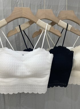 古妃新款34041抹胸小吊带细肩带蕾丝美背镂空后背带胸垫内衣文胸