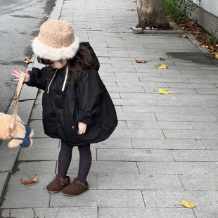 童装冬季新女童韩版中长版加绒夹棉连帽风衣宝宝宽松保暖棉衣外套