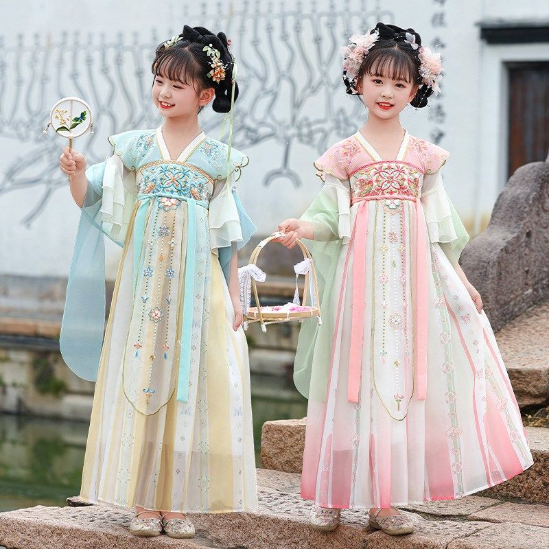 女童汉服夏季2025新款儿童中国风古装公主裙子女孩春装短袖连衣裙