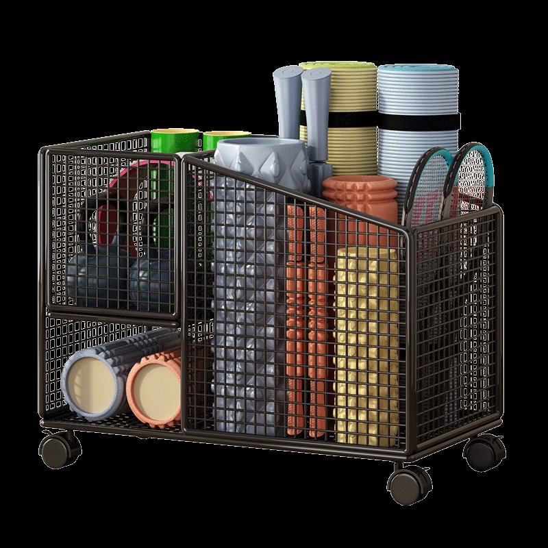 运动器材收纳架可移动瑜伽垫收纳筐家用夹缝置物架带轮哑铃收纳