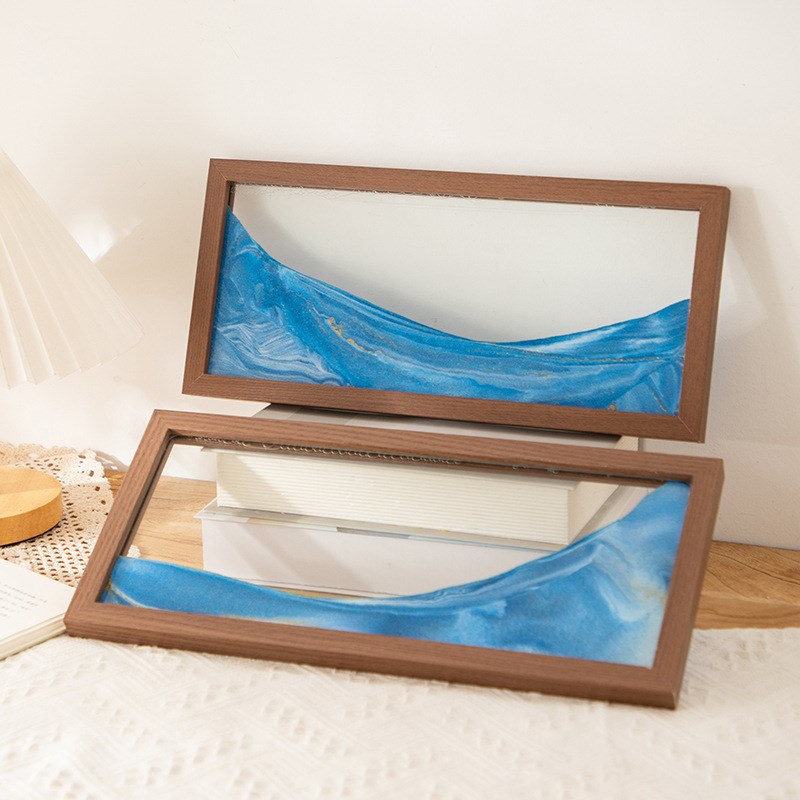 定制简约现代沙漏流沙画框摆台玄关电视柜家居装饰品木质相框摆件