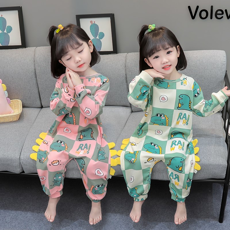 0婴儿春秋款睡袋1长袖纯棉2男女童家居服连体衣防踢3宝宝开扣睡衣