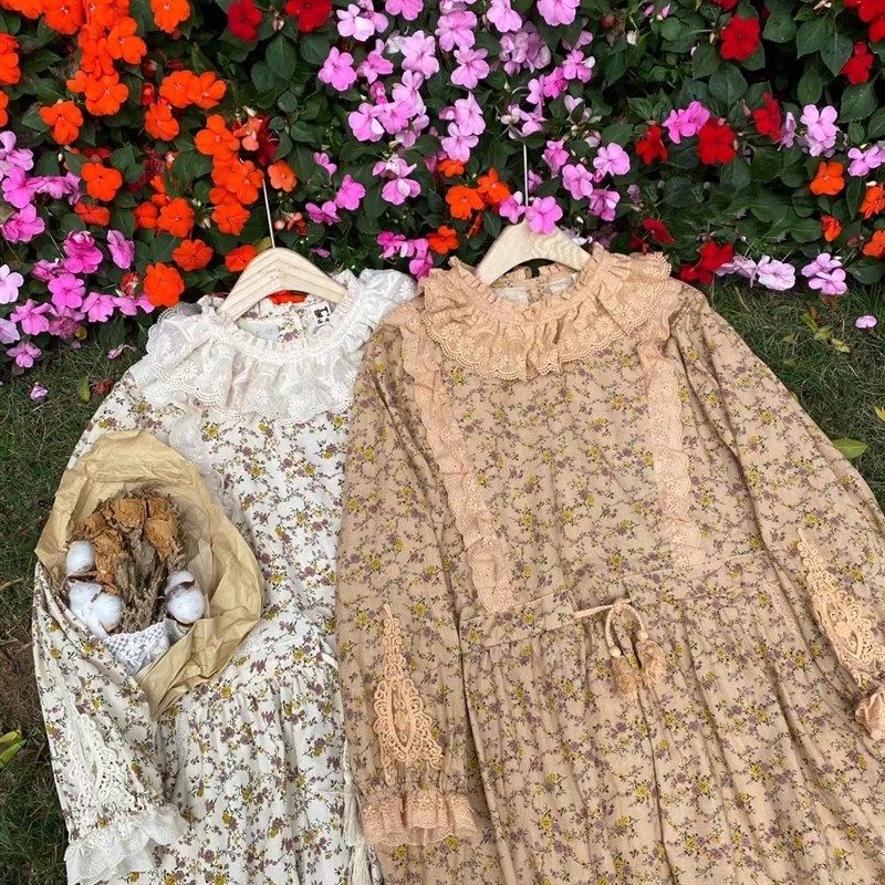 森系田园少女感蕾丝荷叶领连衣裙宽松中长款收腰显瘦棉麻碎花裙子,女装/女士精品,连衣裙,淘宝优惠券,粉丝福利购,淘宝优惠卷