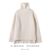 女宽松针织衫 狠有腔调 重磅加厚粗棒针高领羊绒衫 纯羊绒毛衣冬