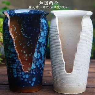 粗陶多肉花盆手工陶瓷高法v师老桩紫砂透气粗陶切口陶土大缺口悬