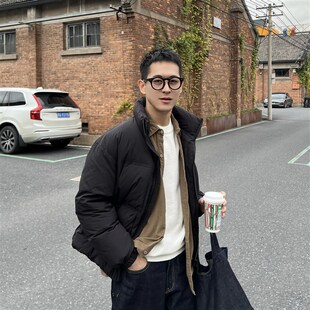 王几又 冬季新款韩版黑色羽绒服男款基础款加厚休闲立领保暖外套
