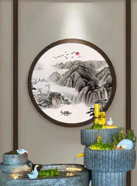 中国风创意水槽鱼l池流水石磨摆件工艺品别墅阳台花园户外造景景