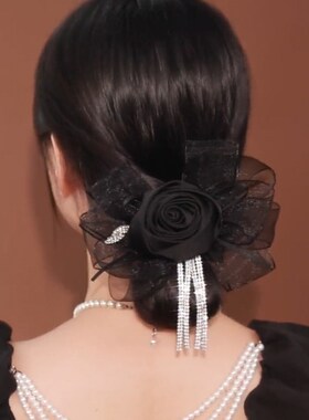 高级感黑色大号头花抓夹女气质布艺大花朵盘发发卡子头饰发饰发夹