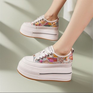 女2025新款 单鞋 夏季 厚底松糕鞋 内增高镂空透气凉鞋 9cm厚底小白鞋