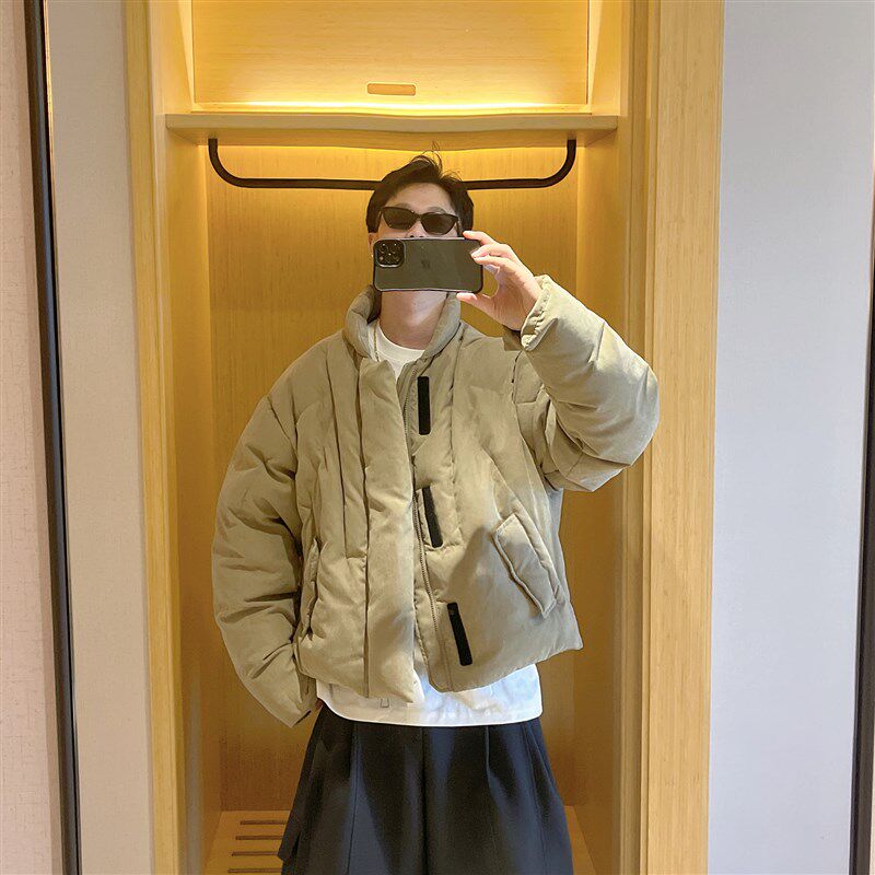 范哲贤 冬季新款2024水洗磨毛质感廓形鹅绒羽绒服男短款潮牌外套