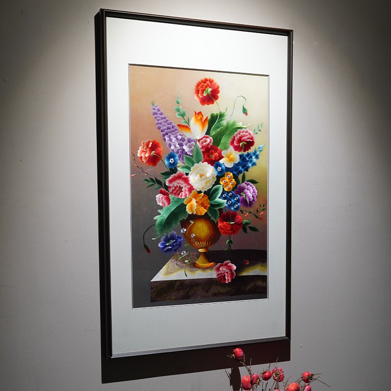新中式纯手工刺绣艺术家客厅玄关B花卉简约单幅现代版画油画装饰图片