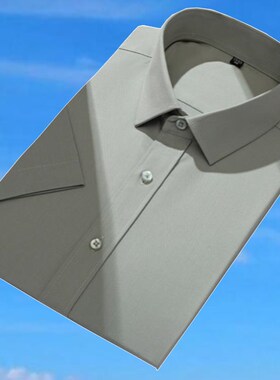 军绿色无痕免烫抗皱弹力竹纤维短袖男丝光衬衫大码衬衣高级感