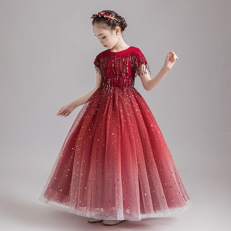 儿童晚礼服公主裙女童生日婚纱钢琴表演服小女孩模特走秀演出服秋