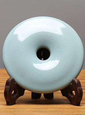 中国风汝窑汝瓷玉k璧平安扣和氏璧陶瓷桌面小摆件多宝阁玄关装饰