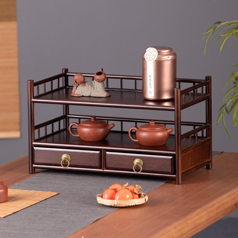 二三层功夫茶杯茶壶茶具茶桌置物架紫砂壶摆放架桌面博古架带抽屉
