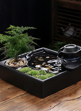 循环流水生财鱼缸装饰摆件风水轮水车茶台K喷泉时来运转招财水晶