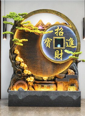 中式水幕墙屏风庭院花园客厅造景假D山流水喷泉水景观落地装饰摆