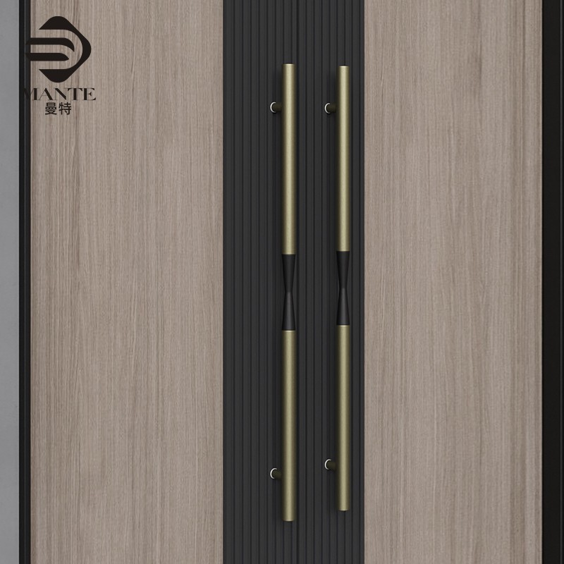 极简不锈钢加厚有框玻璃门把手包间办公室酒店实木双开门金色拉手