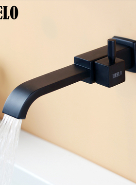 黑色铜墙出拖把池水龙头家用4分加长方形入墙式单冷墙上中长水嘴