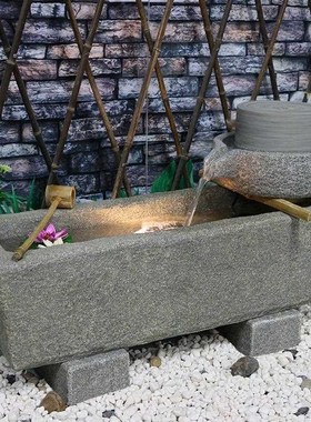 庭院花园大型竹子石磨假山流水z喷泉景观户外阳台田园石臼水景摆
