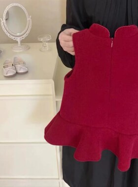女童新年服背心裙加绒红色国风旗袍连衣裙女宝宝公主裙子冬款裙子