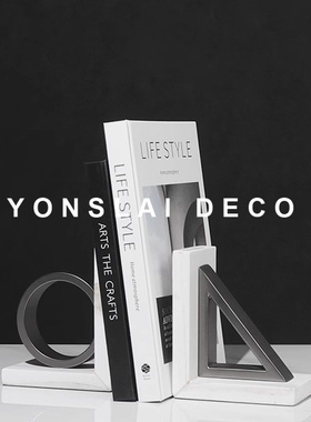 现代极简轻奢大理石金属几何书档软装饰品样板房S间书靠艺术品摆