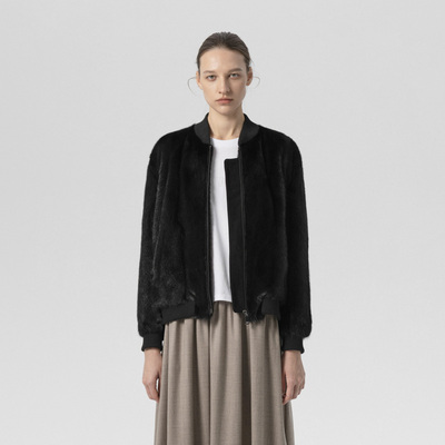 SIMONETTA RAVIZZA25秋冬  整皮水貂毛拉链飞行员夹克皮草外套