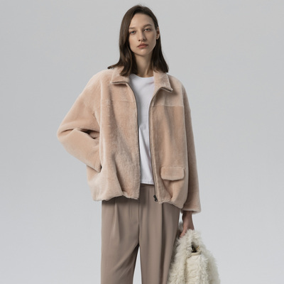 SIMONETTA RAVIZZA25秋冬 立领廓形剪毛拉康羊羔毛夹克